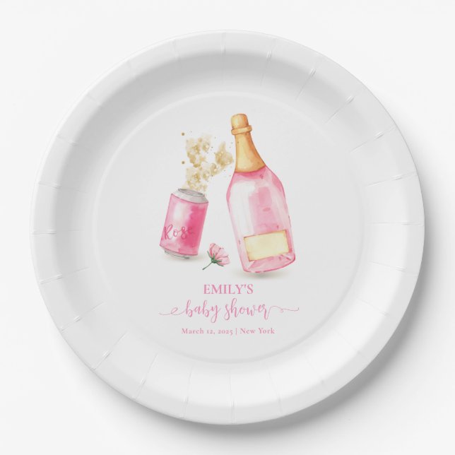 Pink Poppin Champagne Beer Girl Baby Shower  Paper Plates (Front)