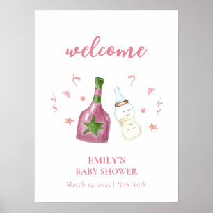 Pink Poppin Champagne Bottles Baby Shower Welcome Poster