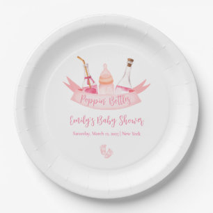 Pink Poppin Champagne Bottles Feet Baby Shower Paper Plates