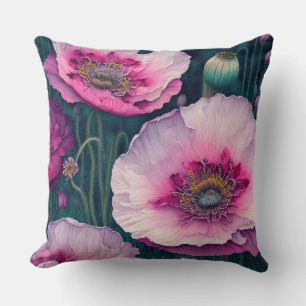 Pink Poppy Abstract Throw Pillow