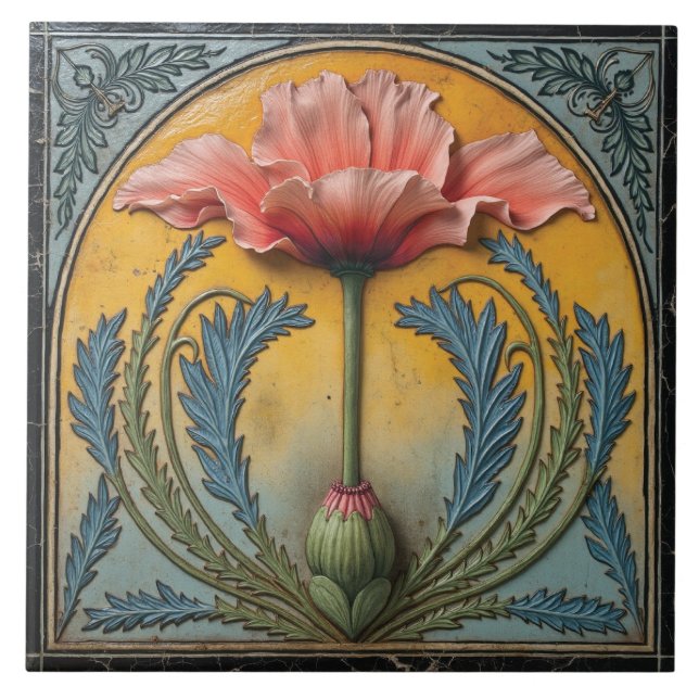Pink Poppy at Sunset Ceramic Tile (Front)