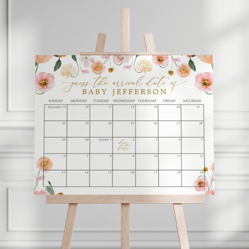 Pink Poppy Baby Shower Guess Due Date Calendar Poster
