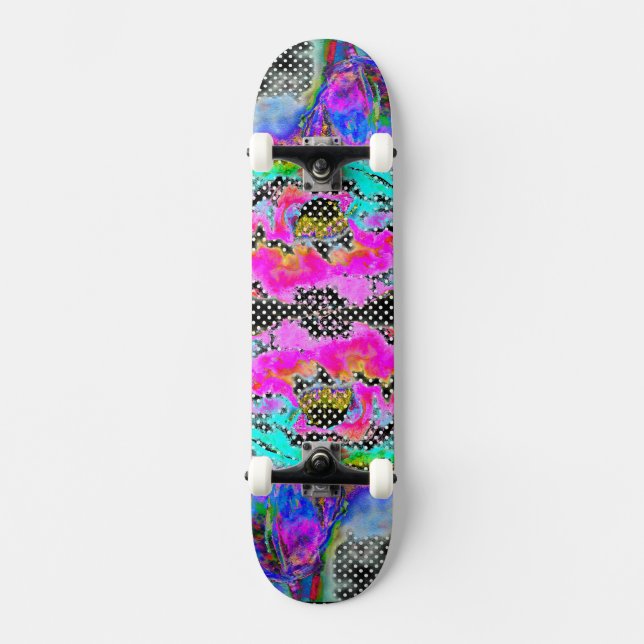 Pink Poppy black and white polkadots Skateboard Deck (Front)