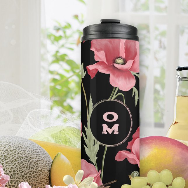 Pink Poppy Black Monogram Contrast Thermal Tumbler (Pink Poppy Black Monogram Contrast Thermal Tumbler ©Susanne Sachers - Sunny Mind 🌞)