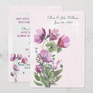 Pink Poppy bouquet Wedding Invite