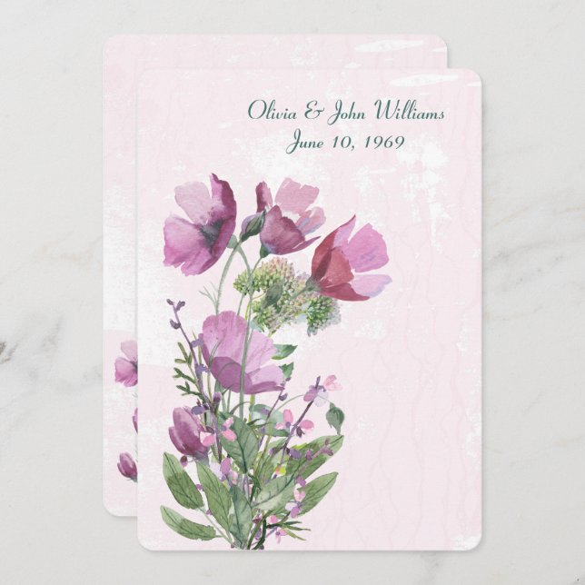 Pink Poppy bouquet Wedding Invite (Front/Back)