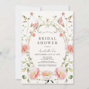 Pink Poppy Butterfly Watercolor Bridal Shower Invitation