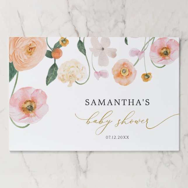 Pink Poppy Floral Baby Shower Paper Pad (Front)