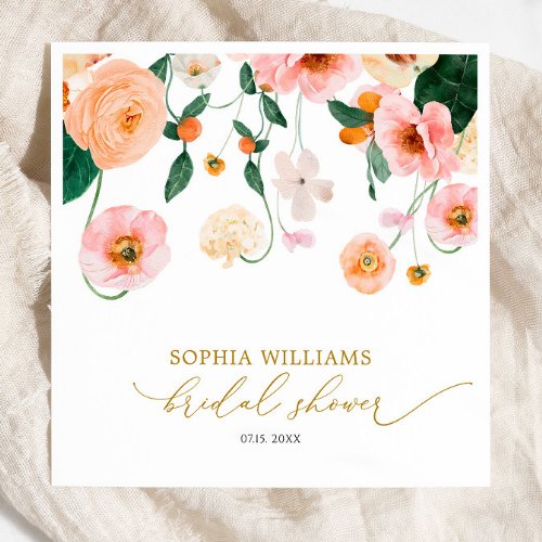 Pink Poppy Floral Bridal Shower Napkins