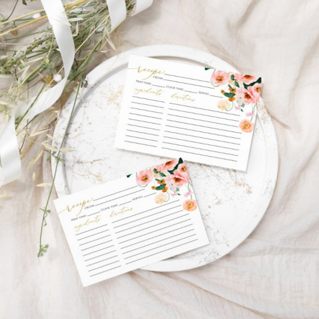 Pink Poppy Floral Bridal Shower Recipe Card  (Creator Uploaded)