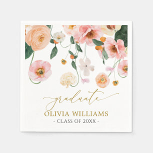 Pink Poppy Floral Graduation Napkins