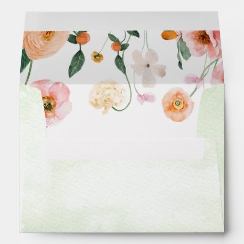 Pink Poppy Floral Green Elegant Envelope
