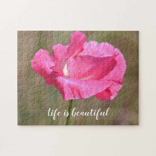 Pink Poppy Floral Inspirational Quote Jigsaw Puzzle (Horizontal)