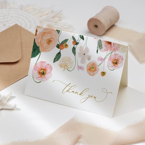 Pink Poppy Floral Thank You Card
