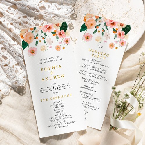 Pink Poppy Floral Wedding Programs