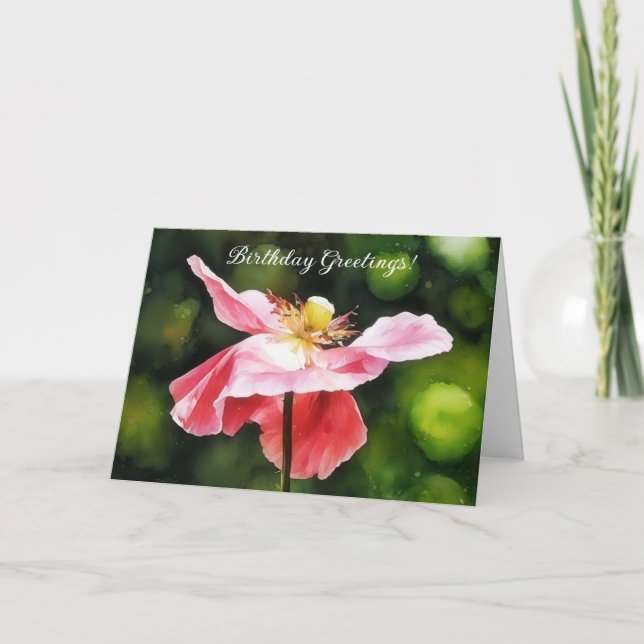Pink Poppy Flower Art Birthday Card (Front)