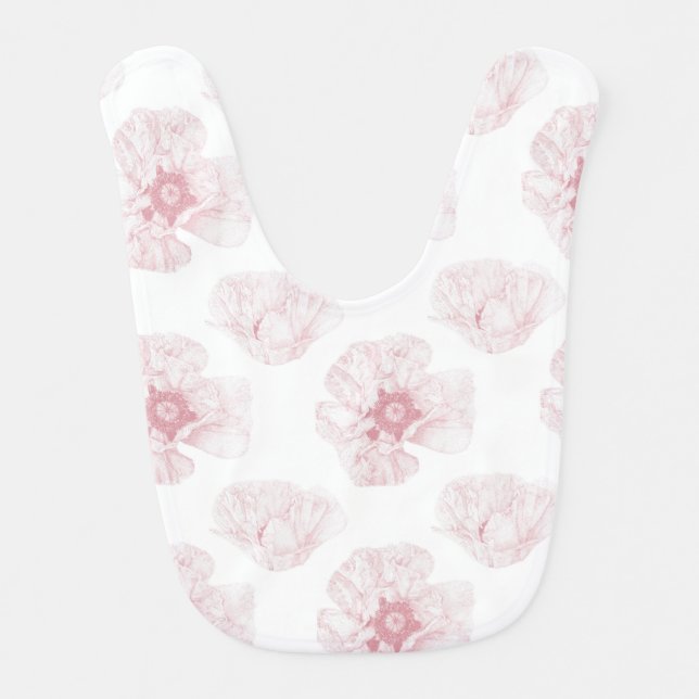 Pink Poppy Flower Baby Bib (Front)
