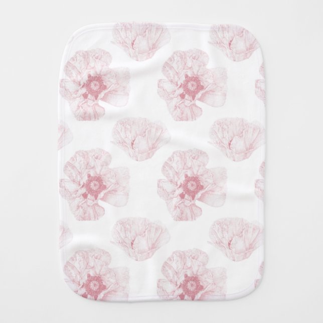 Pink Poppy Flower Baby Burp Cloth (Front)