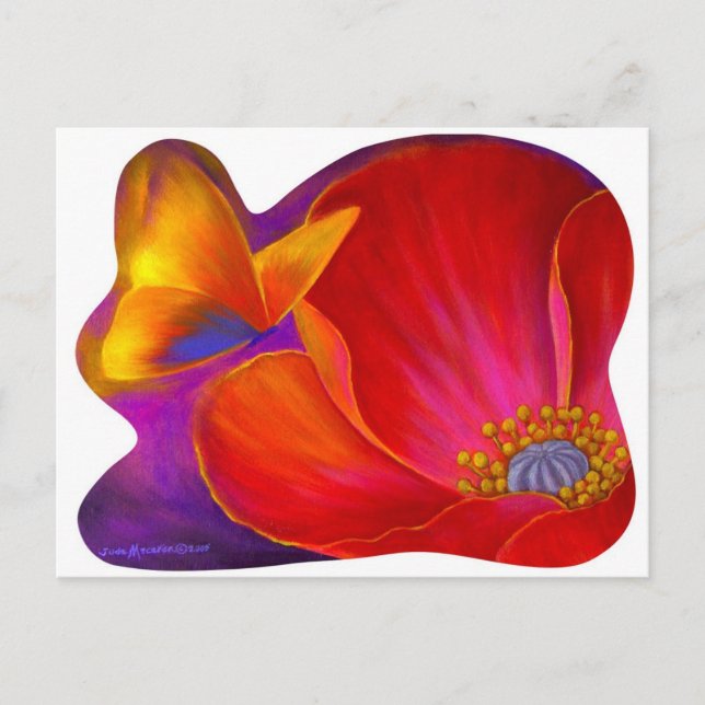 Pink Poppy Flower Butterfly - Multi Postcard (Front)