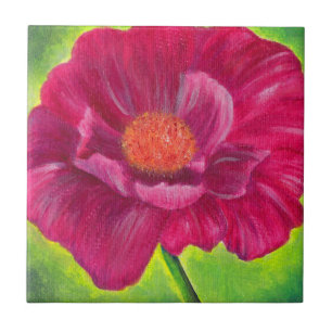 Pink Poppy Flower Closeup Acrylic Painting Ceramic Tile