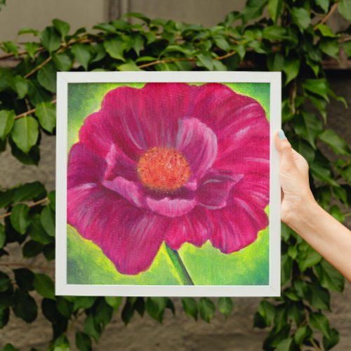 Pink Poppy Flower Closeup Acrylic Painting Poster