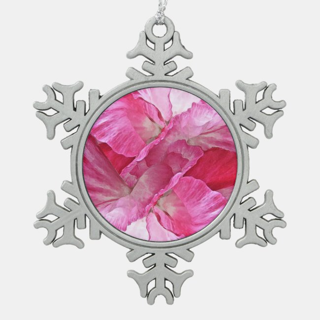 Pink Poppy Flower Floral Pewter Snowflake Ornament