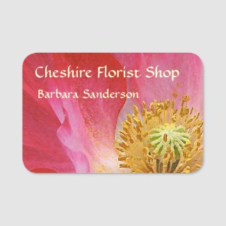Pink Poppy Flower Florist Shop Name Tag