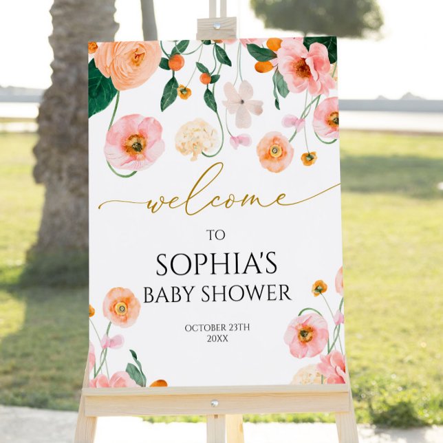 Pink Poppy Flowers Baby Shower Welcome Sign (Creator Uploaded)