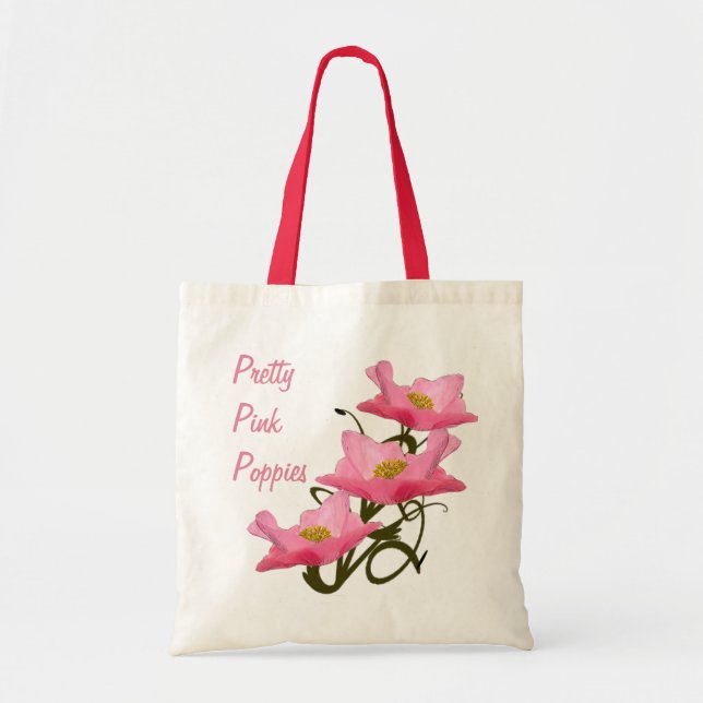 Pink Poppy Flowers Eco Friendly Reusable Custom Tote Bag (Front)