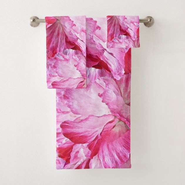 Pink Poppy Flowers Floral Bath Towel Set | Zazzle