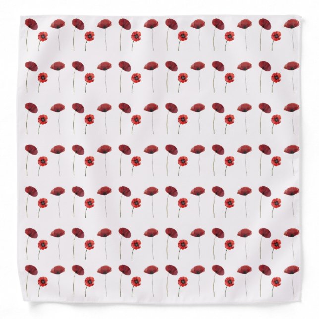 Pink Poppy Flowers Floral Patterns in White Bandana (Front)