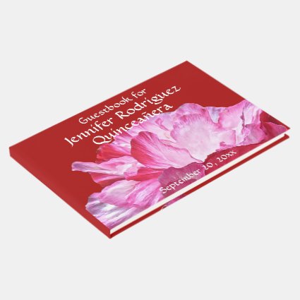 Pink Poppy Flowers Quinceañera Party Guest Book