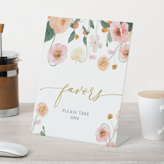 Pink Poppy Flowers Shower Favors Sign (In SItu)