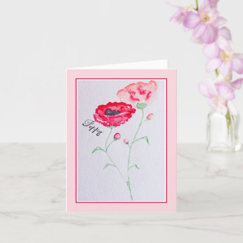 Pink Poppy Flowers Watercolor Art Notecard