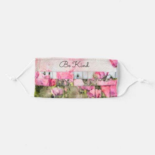 Pink Poppy Flowers Watercolor Be Kind Adult Cloth Face Mask