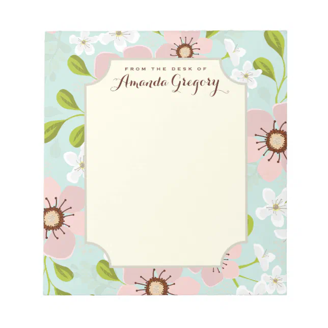 Pink Poppy Garden Floral Personalized Desk Notepad | Zazzle