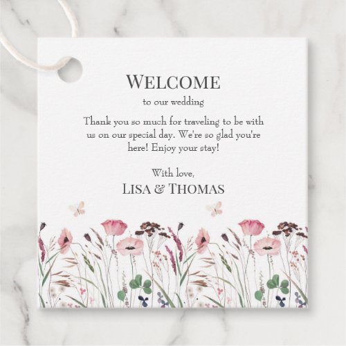 Pink Poppy Meadow Wedding Welcome Gift Tag