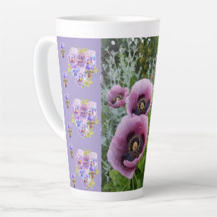 Pink Poppy Pansies Viola Shabby floral Latte Mug