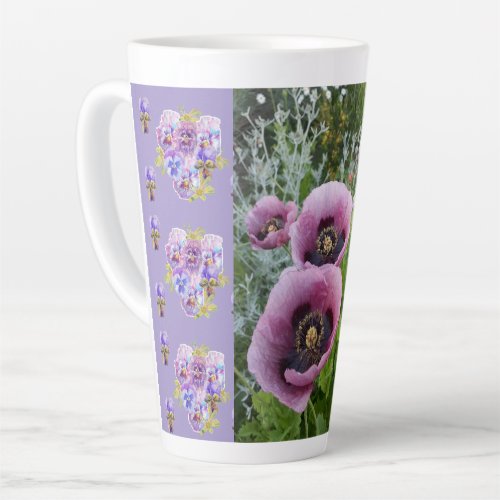 Pink Poppy Pansies Viola Shabby floral Latte Mug