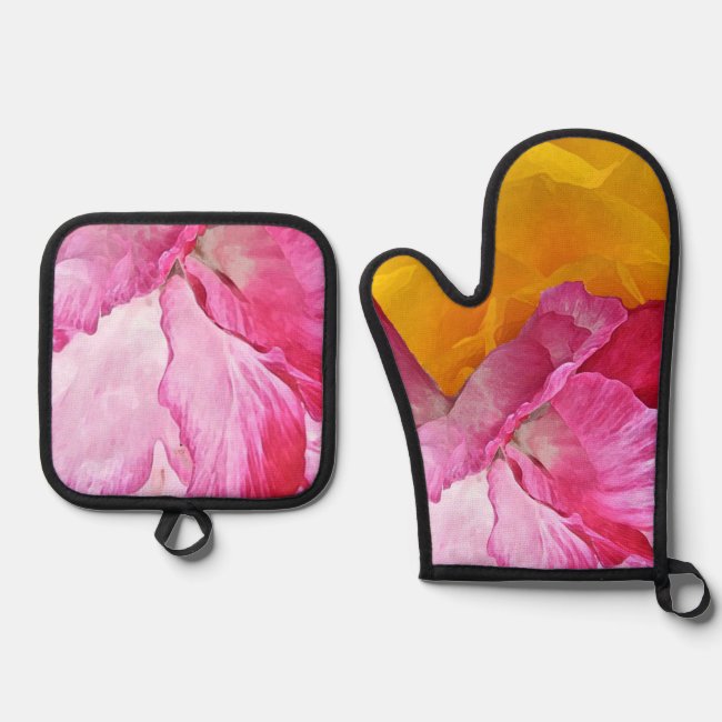 Pink Poppy Petals Oven Mitt and Pot Holder Set