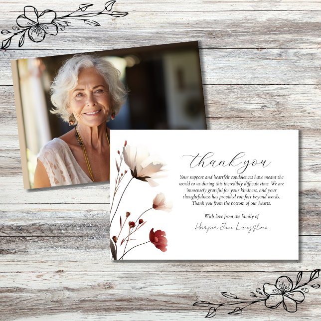 Pink Poppy Photo Memorial  Thank You Card (Creator Uploaded)