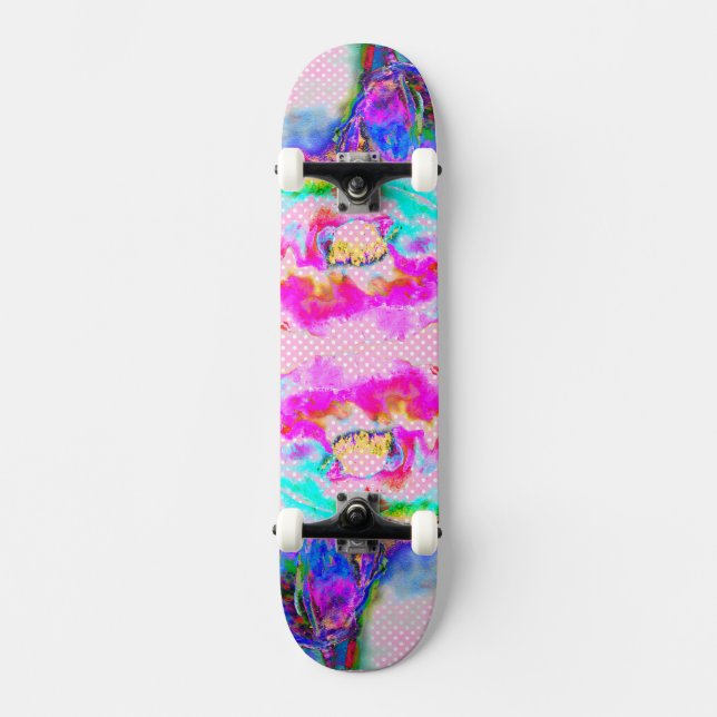 Pink Poppy pink and white polkadots Skateboard Deck (Front)