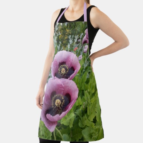 Pink Poppy Purple Flower Womans Mom Mothers Apron