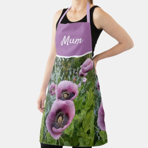 Pink Poppy Purple Flower Womans Mom Mothers Apron