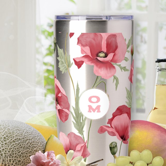 Pink Poppy Stainless Steel Monogram Insulated Tumbler (Pink Poppy Stainless Steel Monogram Insulated Tumbler ©Susanne Sachers - Sunny Mind 🌞)