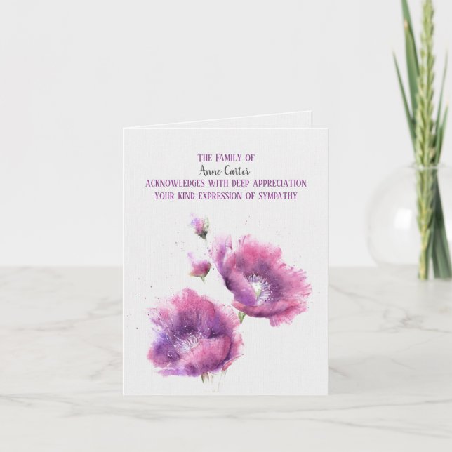 Pink Poppy Sympathy Thank You Card (Front)
