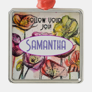 Pink Poppy Watercolor Childs Name Decoration