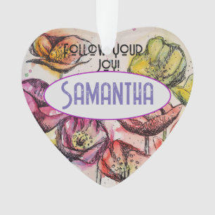 Pink Poppy Watercolor Childs Name Decoration