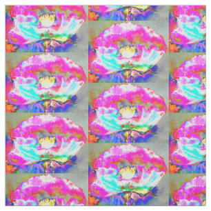 Pink Poppy, watercolor floral painting Fabric