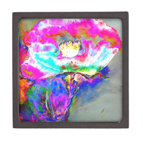 Pink  Poppy watercolor floral painting Keepsake Box